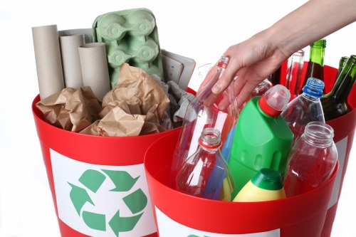 Dumpster and recycling bins for building waste disposal
